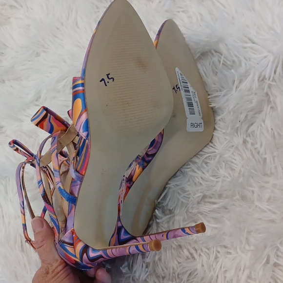NEW Steve Madden Retro Print Sinclair Satin Rhinestone Strappy Dress Sandals - Picture 15 of 16
